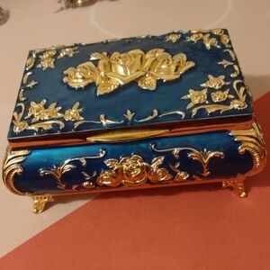 Elegant Blue and Gold Jewelry Box